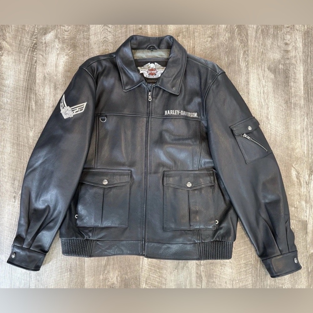 Harley Davidson Men SQUADRON Leather Jacket Military Bomber XL 97082-09VM